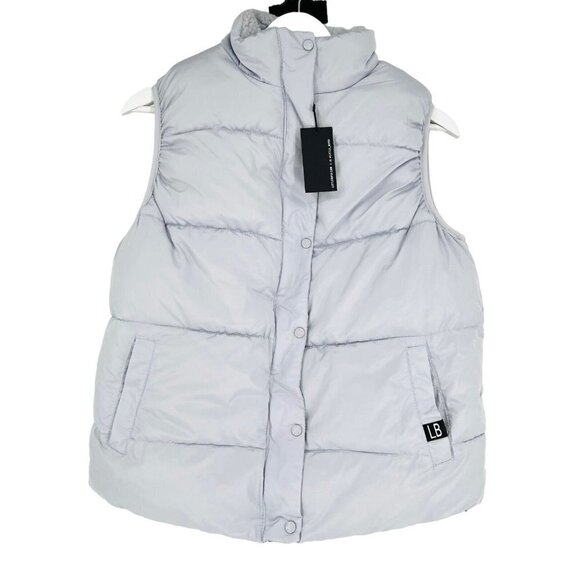 Little Bipsy Sherpa Lined Puffer Vest Big Kids Unisex Size M Ice Gray Zip Snap - Picture 1 of 7